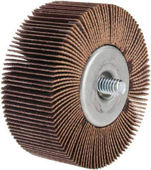 Norton - 2-1/2" Diam x 1" Face Width, Fine Aluminum Oxide Coated Mounted Flap Wheel - 1/4-20 Threaded Mount, 120 Grit, Cloth Backing, 23,000 Max RPM - Eagle Tool & Supply