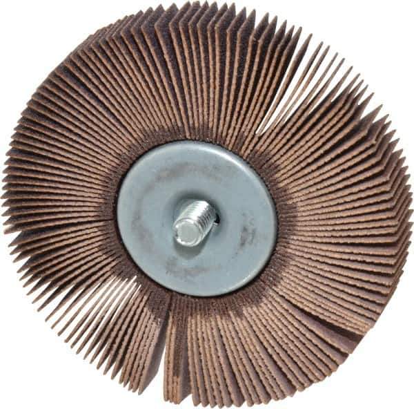 Norton - 3" Diam x 1/2" Face Width, Fine Aluminum Oxide Coated Mounted Flap Wheel - 1/4-20 Threaded Mount, 120 Grit, Cloth Backing, 20,000 Max RPM - Eagle Tool & Supply