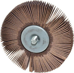 Norton - 3" Diam x 1/2" Face Width, Fine Aluminum Oxide Coated Mounted Flap Wheel - 1/4-20 Threaded Mount, 120 Grit, Cloth Backing, 20,000 Max RPM - Eagle Tool & Supply