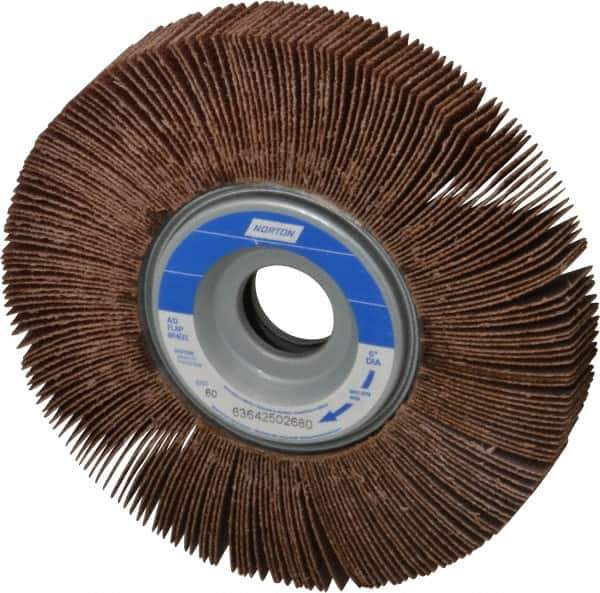 Norton - 6" Diam, 60 Grit Aluminum Oxide Unmounted Flap Wheel - 1" Hole, 1" Wide, Coated, Medium Grade, 6,200 Max RPM , Cloth Backing - Eagle Tool & Supply