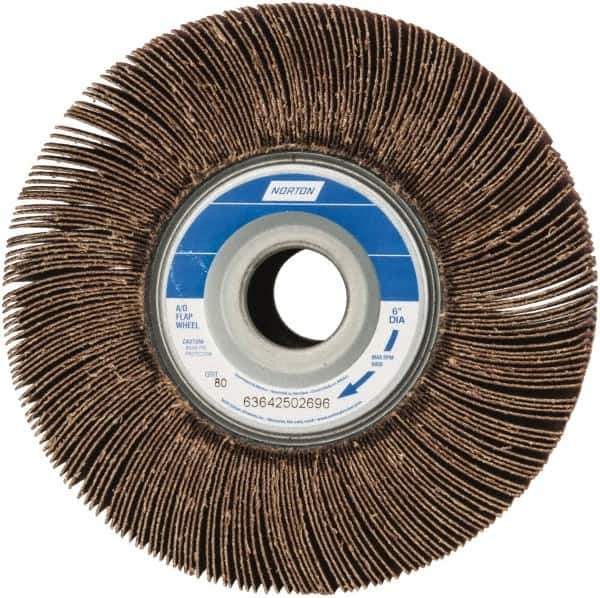 Norton - 6" Diam, 80 Grit Aluminum Oxide Unmounted Flap Wheel - 1" Hole, 3" Wide, Coated, Medium Grade, 6,200 Max RPM , Cloth Backing - Eagle Tool & Supply