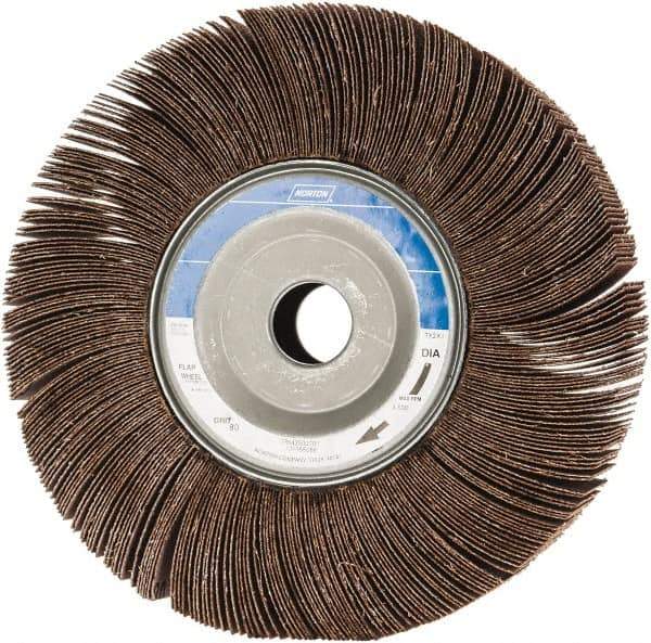 Norton - 8" Diam, 80 Grit Aluminum Oxide Unmounted Flap Wheel - 1" Hole, 2" Wide, Coated, Medium Grade, 4,700 Max RPM , Cloth Backing - Eagle Tool & Supply