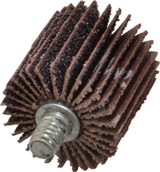 Norton - 1" Diam x 1" Face Width, Medium Aluminum Oxide Coated Mounted Flap Wheel - 1/4-20 Threaded Mount, 60 Grit, Cloth Backing, 30,000 Max RPM - Eagle Tool & Supply