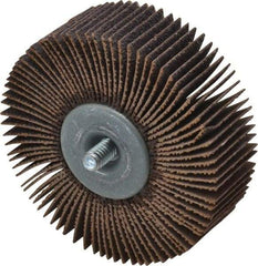 Norton - 3" Diam x 1" Face Width, Medium Aluminum Oxide Coated Mounted Flap Wheel - 1/4-20 Threaded Mount, 60 Grit, Cloth Backing, 20,000 Max RPM - Eagle Tool & Supply