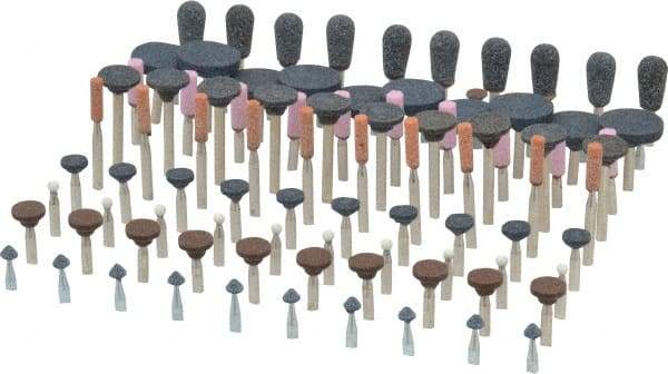 Grier Abrasives - 100 Piece Aluminum Oxide Vitrified Mounted Stone Abrasive Point Set - Assorted Shapes - Eagle Tool & Supply
