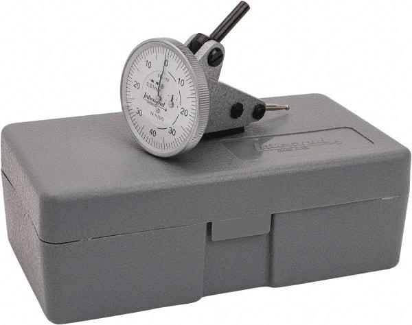INTERAPID - 1.6 mm Range, 0.01 mm Dial Graduation, Vertical Dial Test Indicator - 1-1/2 Inch White Dial, 0-40-0 Dial Reading - Eagle Tool & Supply