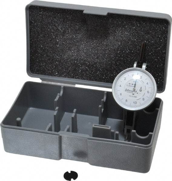 INTERAPID - 0.4 mm Range, 0.002 mm Dial Graduation, Horizontal Dial Test Indicator - 1-1/2 Inch White Dial, 0-10-0 Dial Reading - Eagle Tool & Supply