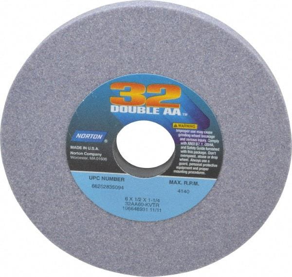 Norton - 6" Diam x 1-1/4" Hole x 1/2" Thick, K Hardness, 60 Grit Surface Grinding Wheel - Aluminum Oxide, Type 1, Medium Grade, 4,140 Max RPM, Vitrified Bond, No Recess - Eagle Tool & Supply