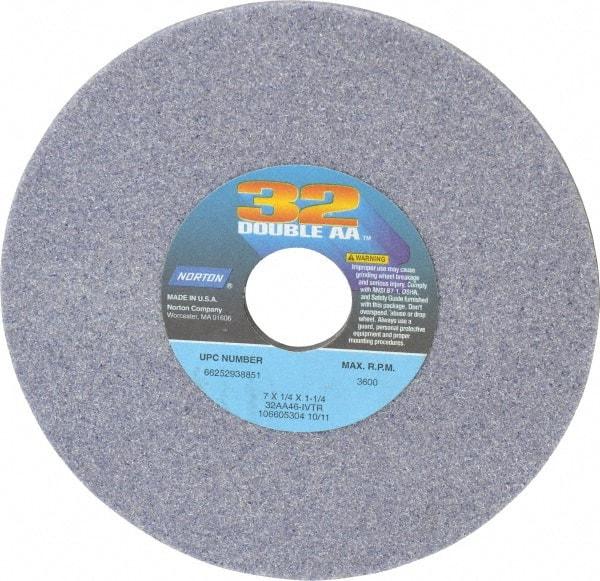 Norton - 7" Diam x 1-1/4" Hole x 1/4" Thick, I Hardness, 46 Grit Surface Grinding Wheel - Aluminum Oxide, Type 1, Coarse Grade, 3,600 Max RPM, Vitrified Bond, No Recess - Eagle Tool & Supply