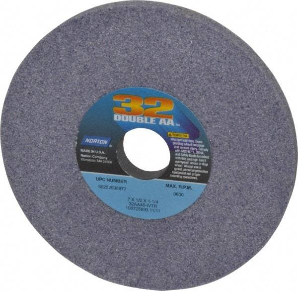 Norton - 7" Diam x 1-1/4" Hole x 1/2" Thick, I Hardness, 46 Grit Surface Grinding Wheel - Aluminum Oxide, Type 1, Coarse Grade, 3,600 Max RPM, Vitrified Bond, No Recess - Eagle Tool & Supply