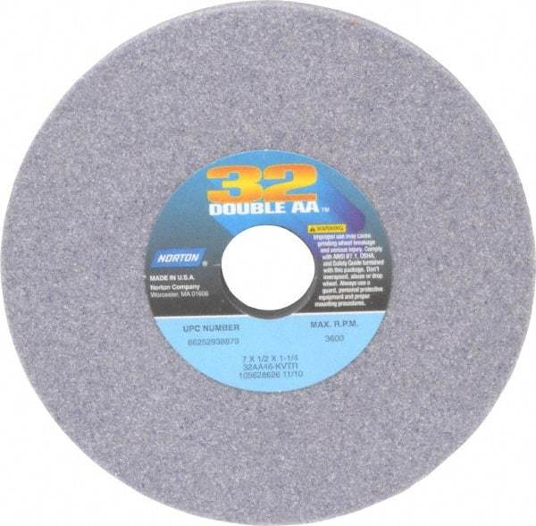 Norton - 7" Diam x 1-1/4" Hole x 1/2" Thick, K Hardness, 46 Grit Surface Grinding Wheel - Aluminum Oxide, Type 1, Coarse Grade, 3,600 Max RPM, Vitrified Bond, No Recess - Eagle Tool & Supply
