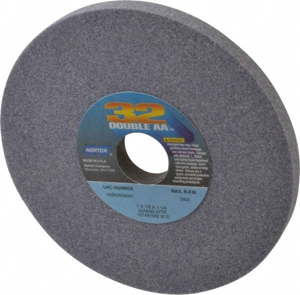 Norton - 7" Diam x 1-1/4" Hole x 1/2" Thick, J Hardness, 60 Grit Surface Grinding Wheel - Aluminum Oxide, Type 1, Medium Grade, 3,600 Max RPM, Vitrified Bond, No Recess - Eagle Tool & Supply