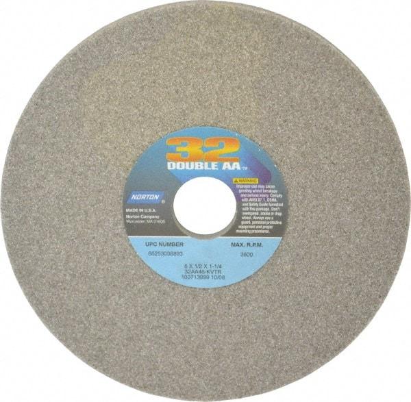 Norton - 8" Diam x 1-1/4" Hole x 1/2" Thick, K Hardness, 46 Grit Surface Grinding Wheel - Aluminum Oxide, Type 1, Coarse Grade, 3,600 Max RPM, Vitrified Bond, No Recess - Eagle Tool & Supply