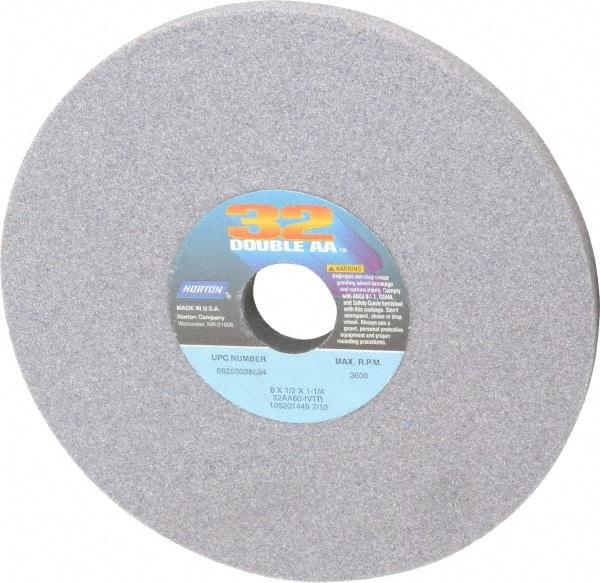 Norton - 8" Diam x 1-1/4" Hole x 1/2" Thick, I Hardness, 60 Grit Surface Grinding Wheel - Aluminum Oxide, Type 1, Medium Grade, 3,600 Max RPM, Vitrified Bond, No Recess - Eagle Tool & Supply