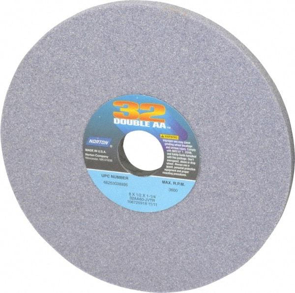 Norton - 8" Diam x 1-1/4" Hole x 1/2" Thick, J Hardness, 60 Grit Surface Grinding Wheel - Aluminum Oxide, Type 1, Medium Grade, 3,600 Max RPM, Vitrified Bond, No Recess - Eagle Tool & Supply