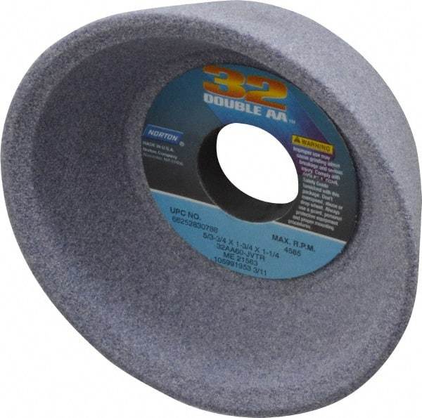 Norton - 5" Diam, 1-1/4" Hole Size, 1-3/4" Overall Thickness, 60 Grit, Type 11 Tool & Cutter Grinding Wheel - Medium Grade, Aluminum Oxide, K Hardness, Vitrified Bond, 4,585 RPM - Eagle Tool & Supply