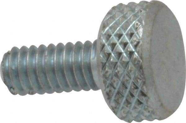 Electro Hardware - #8-32 Knurled Shoulderless Brass Thumb Screw - 9/16" OAL, 3/8" Head Diam x 3/16" Head Height, Zinc-Plated Finish - Eagle Tool & Supply