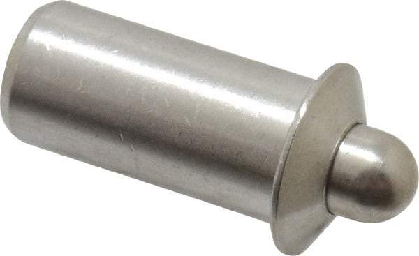 Vlier - 0.786" Body Len x 3/8" Body Diam, 0.234" Plunger Diam, 5 Lb Init to 14 Lb Final End Force, 0.786" Len Under Flange, Stainless Steel Press Fit Spring Plunger - 1/2" Flange Diam, 0.096" Flange Thickness, 0.882" Plunger Len, 3/16" Plunger Projection - Eagle Tool & Supply