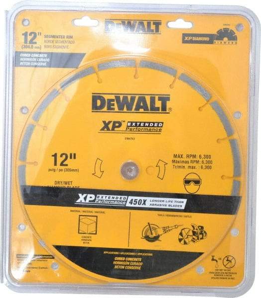 DeWALT - 12" Diam, 1" Arbor Hole Diam, Wet & Dry Cut Saw Blade - Diamond-Tipped, Standard Round Arbor - Eagle Tool & Supply