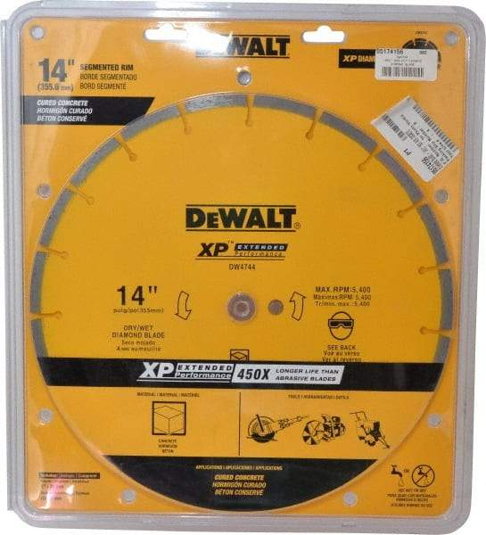 DeWALT - 14" Diam, 1" Arbor Hole Diam, Wet & Dry Cut Saw Blade - Diamond-Tipped, Standard Round Arbor - Eagle Tool & Supply