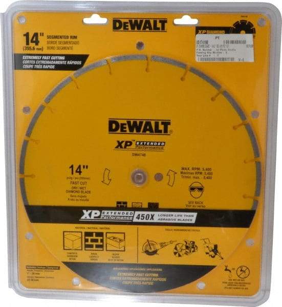 DeWALT - 14" Diam, 1" Arbor Hole Diam, Wet & Dry Cut Saw Blade - Diamond-Tipped, General Purpose Action, Standard Round Arbor - Eagle Tool & Supply