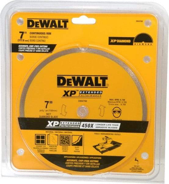 DeWALT - 7" Diam, 5/8" Arbor Hole Diam, Wet & Dry Cut Saw Blade - Diamond-Tipped, Standard Round Arbor - Eagle Tool & Supply