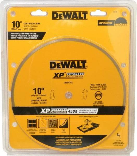 DeWALT - 10" Diam, 5/8" Arbor Hole Diam, Wet & Dry Cut Saw Blade - Diamond-Tipped, Standard Round Arbor - Eagle Tool & Supply