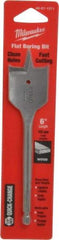 Milwaukee Tool - 1-3/8", 1/4" Straight Shank, Bright Finish, Carbon Steel, Spade Blade Drill Bit - 2 Spurs, 6-3/8" Overall Length, Wire Fishing Hole - Eagle Tool & Supply