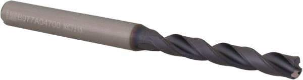 Kennametal - 4.7mm 140° Solid Carbide Jobber Drill - TiAlN Finish, Right Hand Cut, Spiral Flute, Straight Shank, 74mm OAL, Standard Point - Eagle Tool & Supply