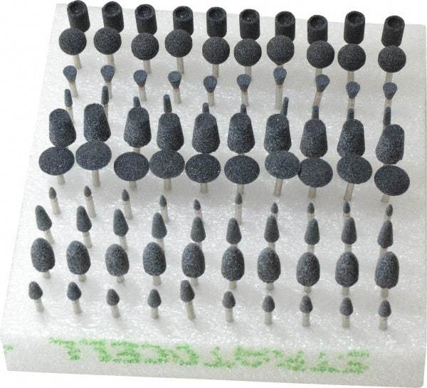 Grier Abrasives - 100 Piece Aluminum Oxide Vitrified Mounted Stone Abrasive Point Set - Includes Shapes B44, B52, B53, B55, B71, B91, B97, B105, B121 & B132 - Eagle Tool & Supply
