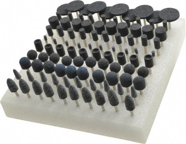 Grier Abrasives - 100 Piece Aluminum Oxide Vitrified Mounted Stone Abrasive Point Set - Includes Shapes W125, W154, W144, W163, W185, B91, B53, B121, B52 & B131 - Eagle Tool & Supply