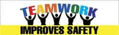 NMC - Teamwork Improves Safety, 120 Inch Long x 36 Inch High, Safety Banner with Graphic - Graphic Shows Planet Earth, Polyethylene, English, Printed on 1 Side - Eagle Tool & Supply