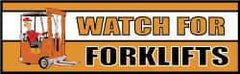 NMC - Watch for Forklifts, 120 Inch Long x 36 Inch High, Safety Banner with Graphic - Graphic Shows Recycling Symbol, Polyethylene, English, Printed on 1 Side - Eagle Tool & Supply