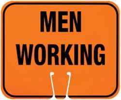 NMC - "Men Working", 12-3/4" Wide x 10-1/2" High, Plastic Construction Roadway Signs - Black on Orange, Rectangle, Cone Mount - Eagle Tool & Supply