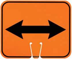 NMC - "Double Arrow", 12-3/4" Wide x 10-1/2" High, Plastic Construction Roadway Signs - Black on Orange, Rectangle, Cone Mount - Eagle Tool & Supply