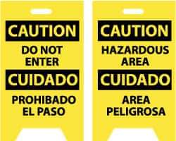 NMC - Caution - Do Not Enter, Caution - Hazardous Area, 12" Wide x 19" High, Plastic Floor Sign - English/Spanish, A-Frame, Black on Yellow, For Security & Admittance - Eagle Tool & Supply