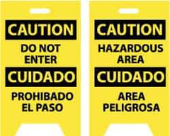 NMC - Caution - Do Not Enter, Caution - Hazardous Area, 12" Wide x 19" High, Plastic Floor Sign - English/Spanish, A-Frame, Black on Yellow, For Security & Admittance - Eagle Tool & Supply