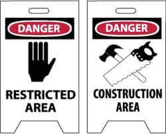 NMC - Danger - Restricted Area, Danger - Construction Area, 12" Wide x 19" High, Plastic Floor Sign - A-Frame, Red & Black on White, For Security & Admittance - Eagle Tool & Supply