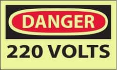 NMC - Accident Prevention Label, Header: DANGER - Legend: Danger - 220 Volts, English, Red & Black & Yellow, 5" Long x 3" High, Sign Muscle Finish - Eagle Tool & Supply