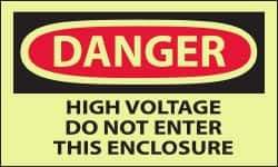 NMC - Accident Prevention Label, Header: DANGER - Legend: Danger - High Voltage - Do Not Enter This Enclosure, English, Red & Black & Yellow, 5" Long x 3" High, Sign Muscle Finish - Eagle Tool & Supply