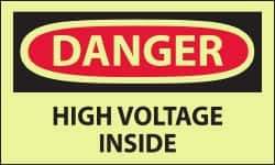 NMC - Accident Prevention Label, Header: DANGER - Legend: Danger - High Voltage Inside, English, Red & Black & Yellow, 5" Long x 3" High, Sign Muscle Finish - Eagle Tool & Supply