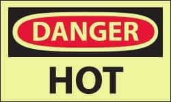 NMC - Hazardous Materials Label, Header: DANGER - Legend: Danger - Hot, English, Red & Black & Yellow, 5" Long x 3" High, Sign Muscle Finish - Eagle Tool & Supply