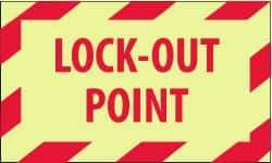 NMC - Accident Prevention Label - Legend: Lock-Out Point, English, Red on Yellow, 5" Long x 3" High, Sign Muscle Finish - Eagle Tool & Supply
