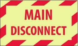 NMC - Accident Prevention Label - Legend: Main Disconnect, English, Red on Yellow, 5" Long x 3" High, Sign Muscle Finish - Eagle Tool & Supply