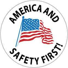 NMC - America and Safety First, Hard Hat Label - Blue & Black on White, Red, 2" Thick, For Accident Prevention - Eagle Tool & Supply