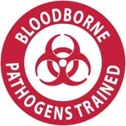 NMC - Bloodborne Pathogens Trained, Hard Hat Label - Red on White, 2" Thick, For Accident Prevention - Eagle Tool & Supply