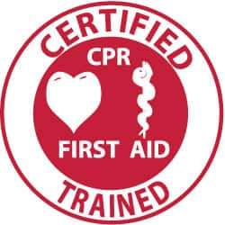 NMC - Certified CPR First Aid Trained, Hard Hat Label - Red on White, 2" Thick, For Certified Operator - Eagle Tool & Supply