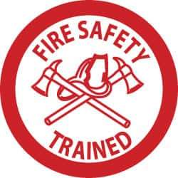 NMC - Fire Safety Trained, Hard Hat Label - Red on White, 2" Thick, For Accident Prevention - Eagle Tool & Supply