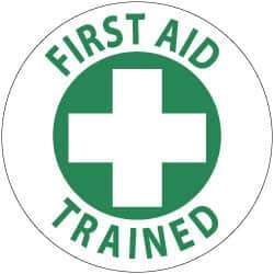 NMC - First Aid Trained, Hard Hat Label - Green on White, 2" Thick, For Accident Prevention - Eagle Tool & Supply