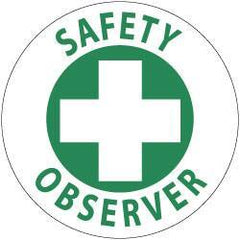 NMC - Safety Observer, Hard Hat Label - Green on White, 2" Thick, For Accident Prevention - Eagle Tool & Supply